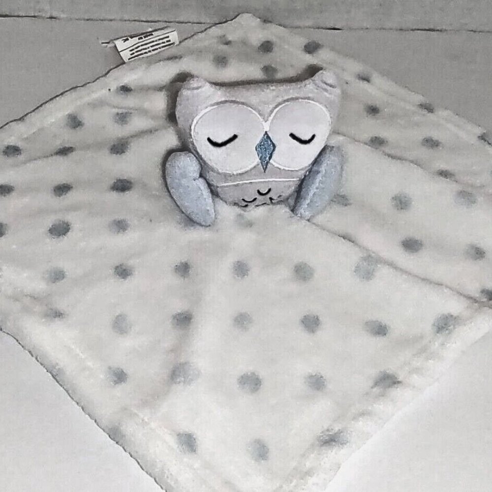 Owl Lovey Security Blanket Plush S.L. Home Fashions White Lt Blue Gray Small